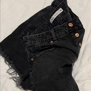 Zara Black Distressed Jean Shorts